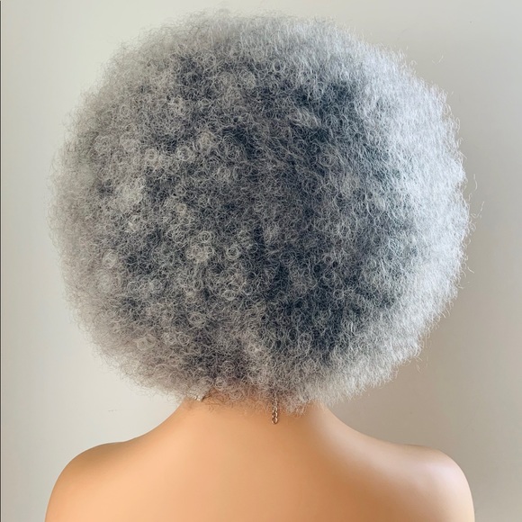 Grey/Black Kinky Curly Synthetic Afro Wig - Picture 6 of 11